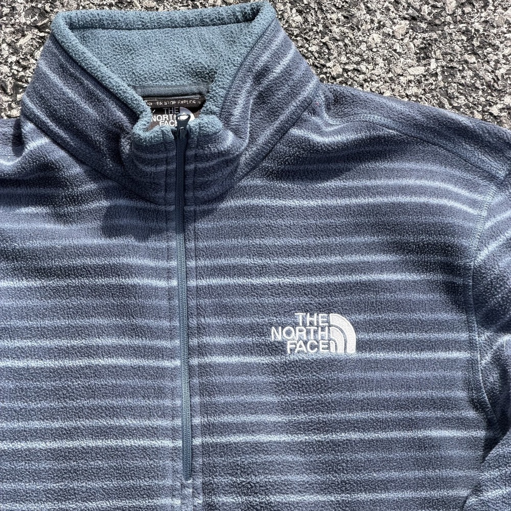 The North Face Fleece Mens Medium Gray Striped Long Sleeve Pullover 1/4 Zip - Picture 2 of 8